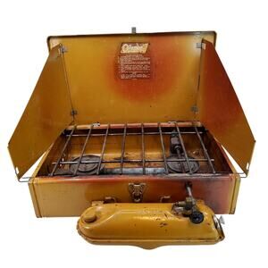 Rare Vtg Coleman Yellow 425E Camping Stove Gold Bond 1972 May Campcore Gorpcore